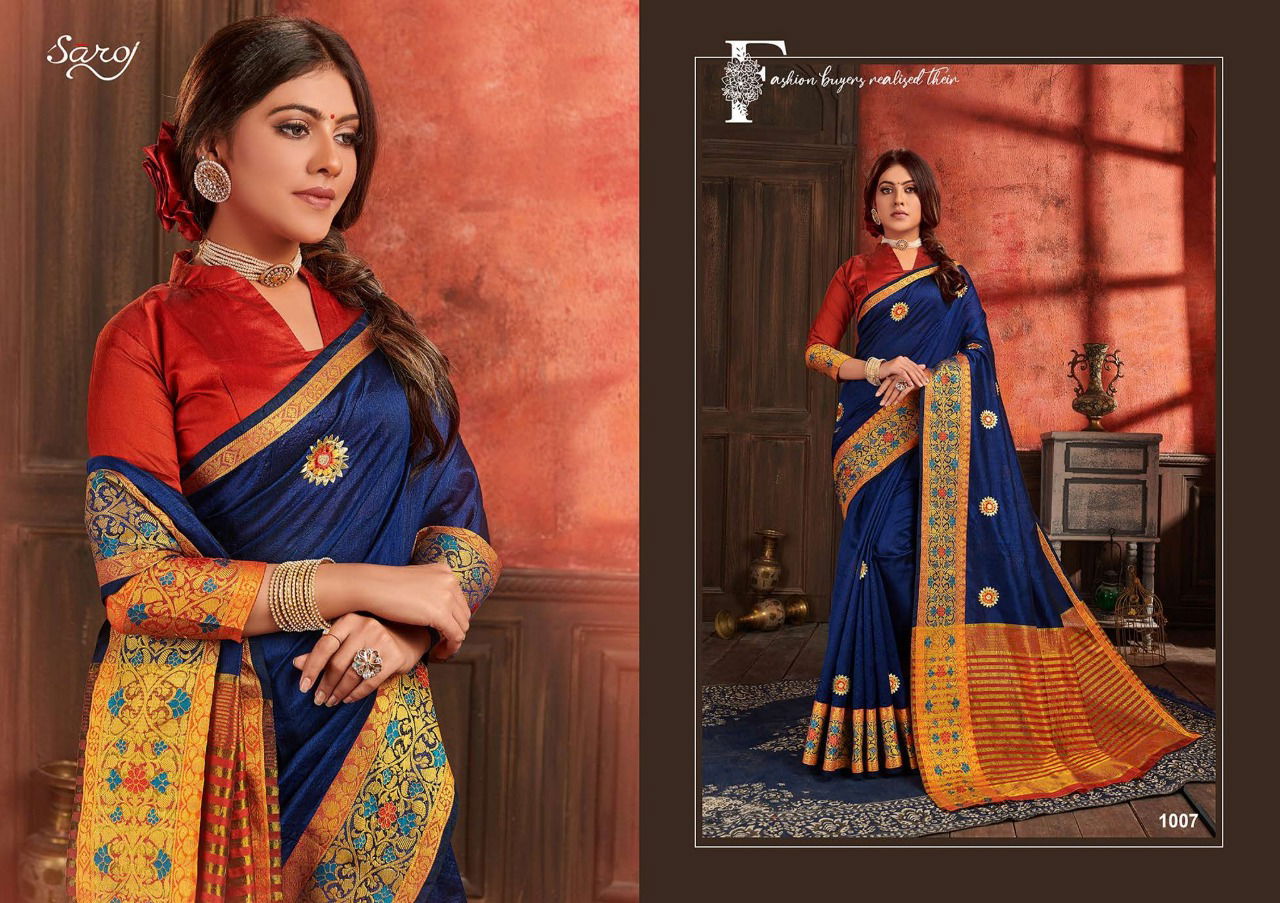 Saroj Shubh Muhurat Vol 2 Latest Exclusive Designer Festive Wear Embroidery Work Cotton Silk Sarees Collection

