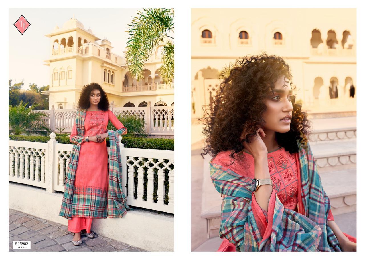 TANISHK MEHNAAZ Latest Fancy Festive Wear Pure Jam Cotton with cross stich embrodery Top With Bottom And Mal Mal Cotton Dupatta Ready Made Wear Collection