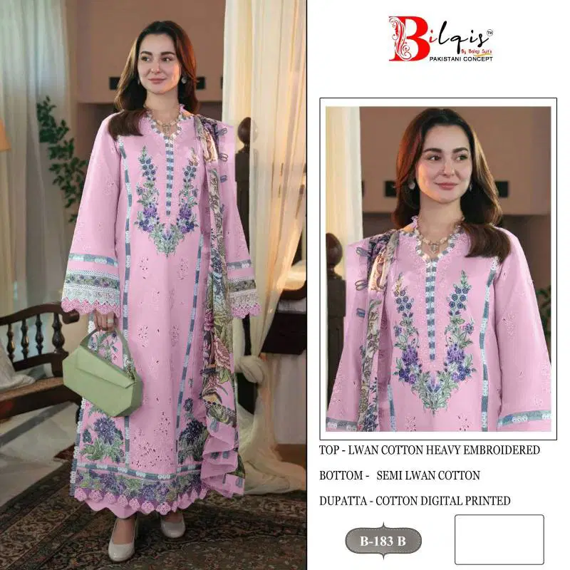 Bilqis B 183 Lawn Cotton Pakistani Salwar Kameez Wholesale Online