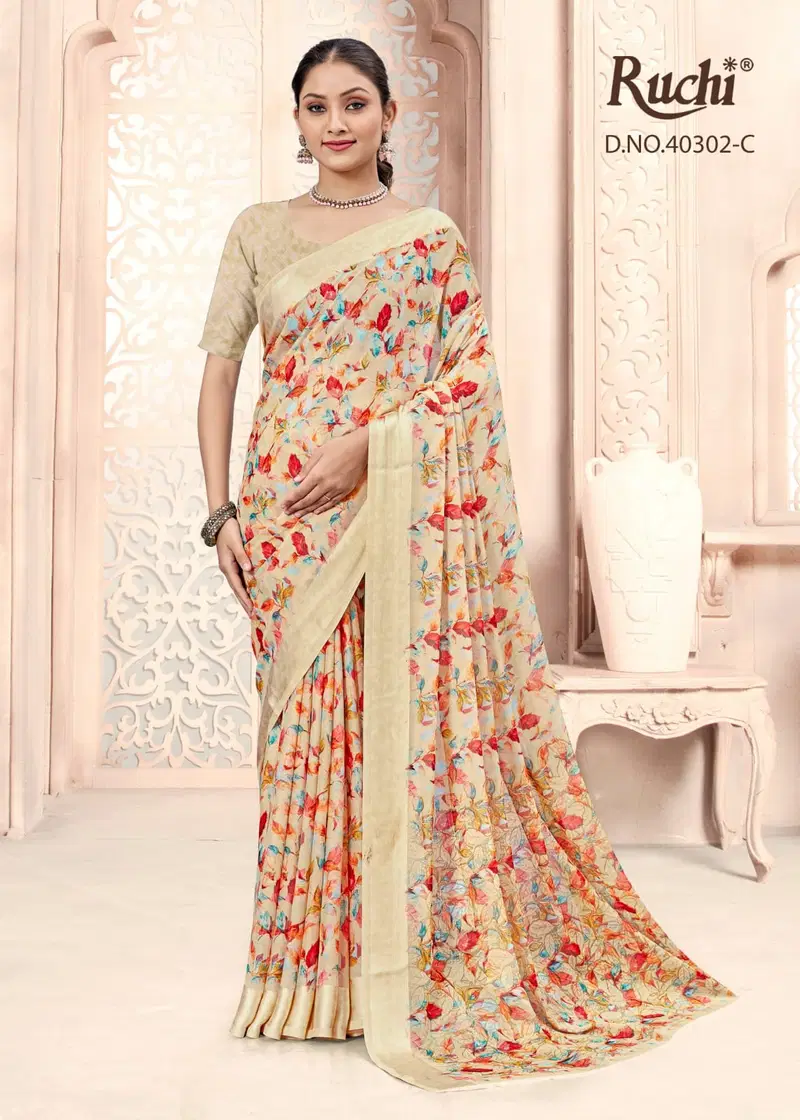 Cherry 44 By Ruchi Chiffon Printed Daily Wear Sarees Wholesale In India