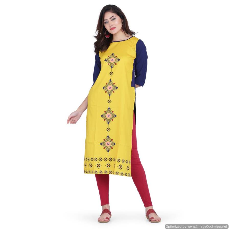 Regular Wear Designer Printed Three Fourth Hand Kurti Collection