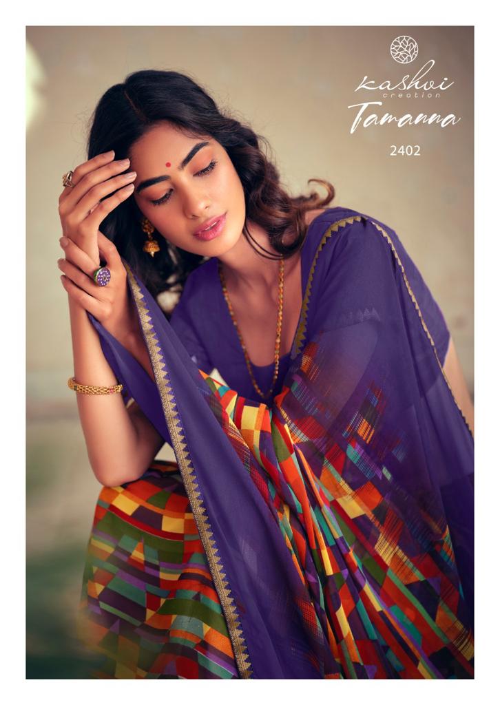 Kashvi Tamanna Silk Latest Fancy Designer Casual Wear Printed Weightless With Border Saree Collection
