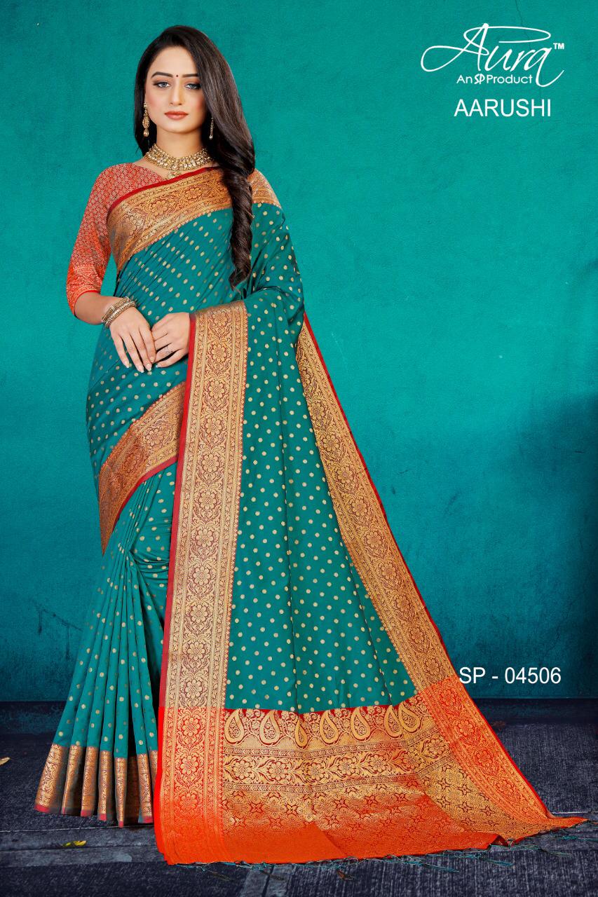 Aura Aarushi Kanjivaram Pattu Silk Designer Party wear Saree Collection at Wholesale Price