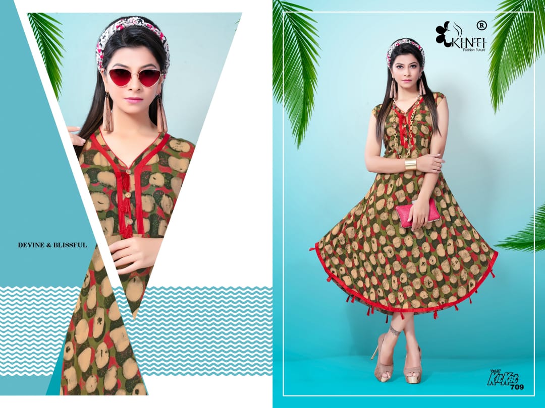 Kinti Kit Kat Fancy Daily wear Rayon printed Short Kurtis Collection
