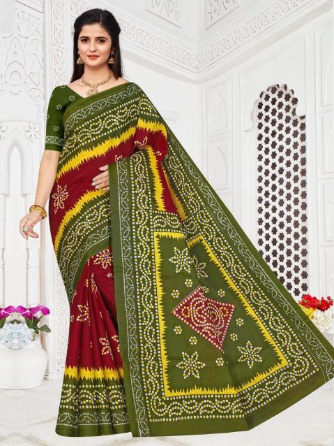Smc Golden Bandhani Cotton Printed Regular Wear Designer Saree Collection