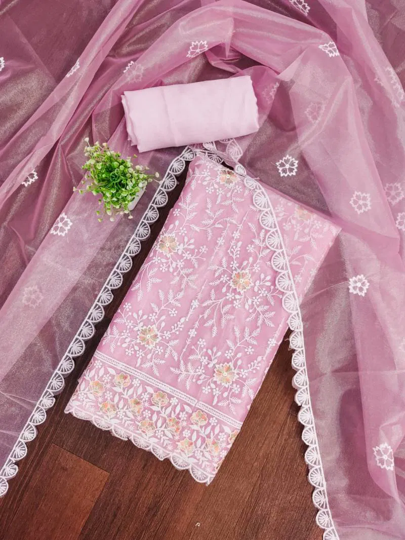 Color Set 9080 Twill Silk Embroidered Dress Material Suppliers In India