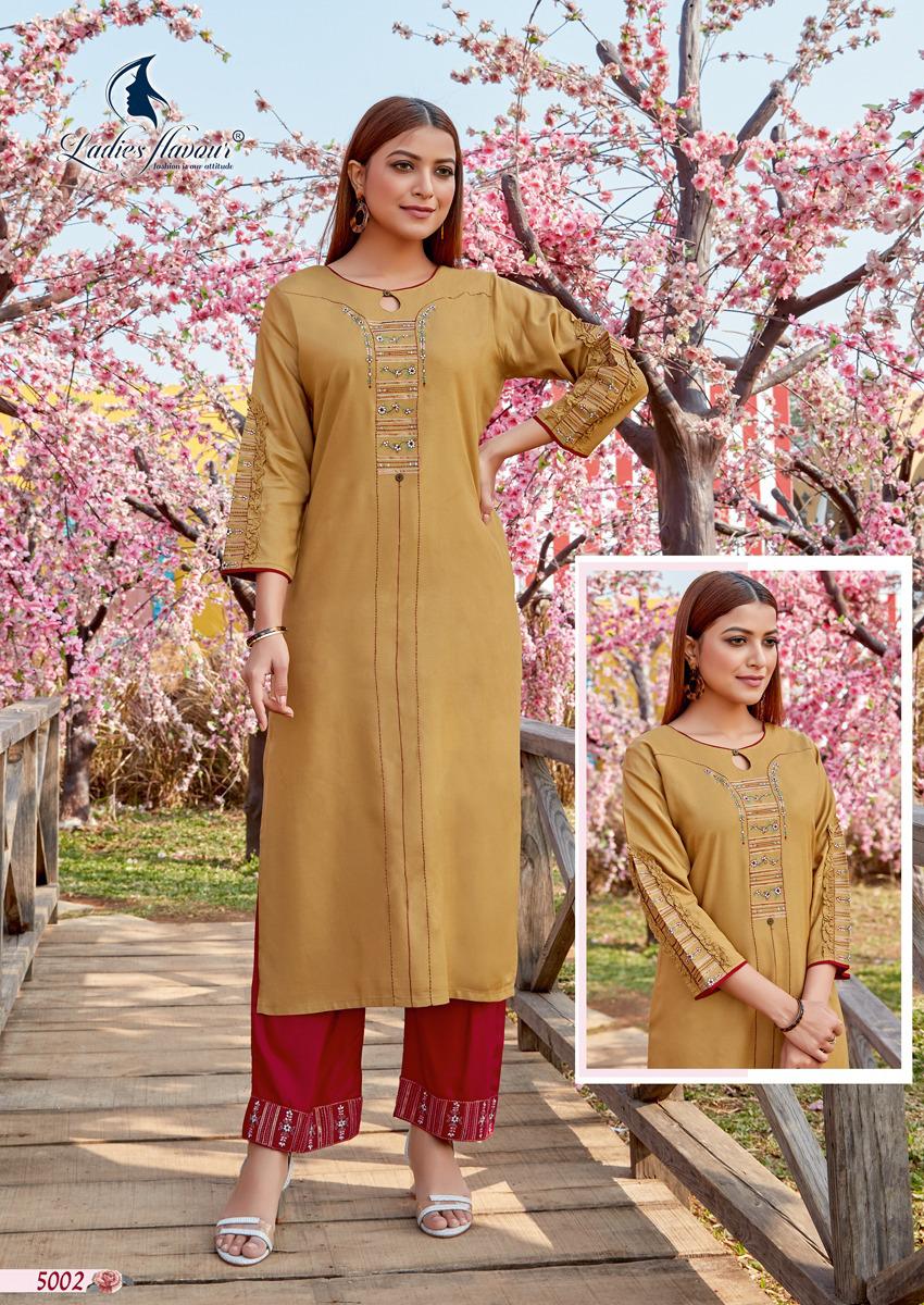 Ladies Flavour Ginni 3 Ethnic Wear Rayon Embroidery Kurti With Bottom Collection
