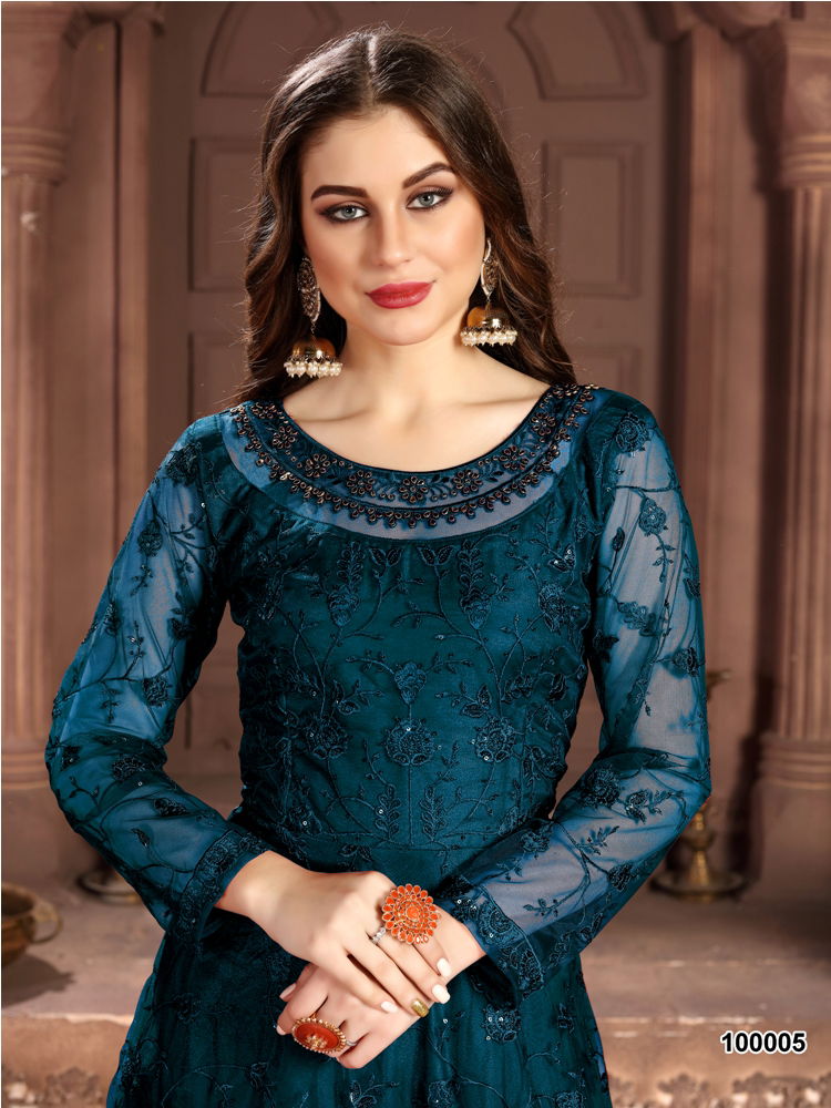 Aanaya 100 Colors 2 Latest Designer Wedding Gown Style Salwar Suit Collection Full Embroidered Work On Net With Four Sided Bordered Net Duptta