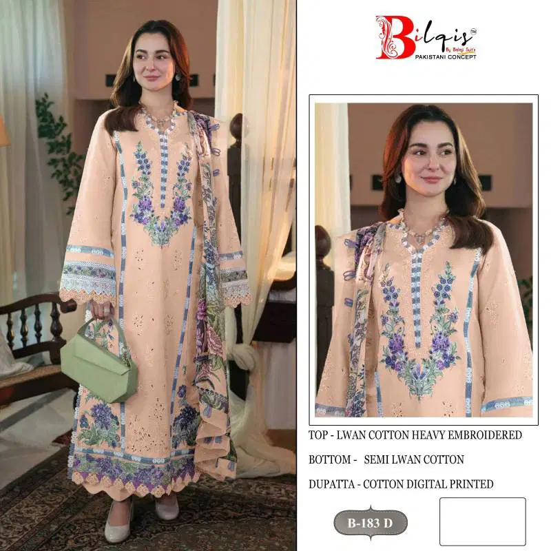 Bilqis B 183 Lawn Cotton Pakistani Salwar Kameez Wholesale Online