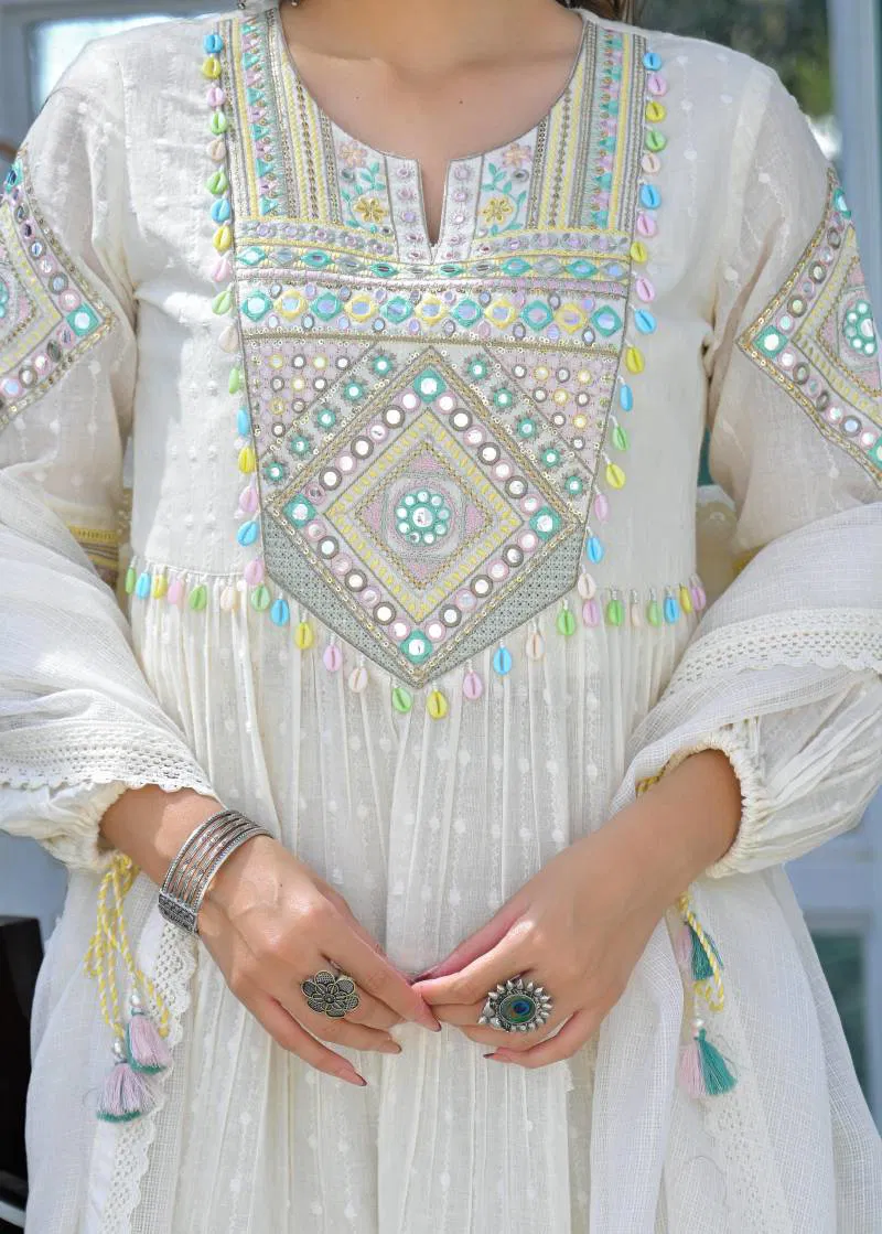 Tanyaa P 289 Mul Cotton With Kodi And Moti Work Kurti Bottom With Dupatta Wholesale Price