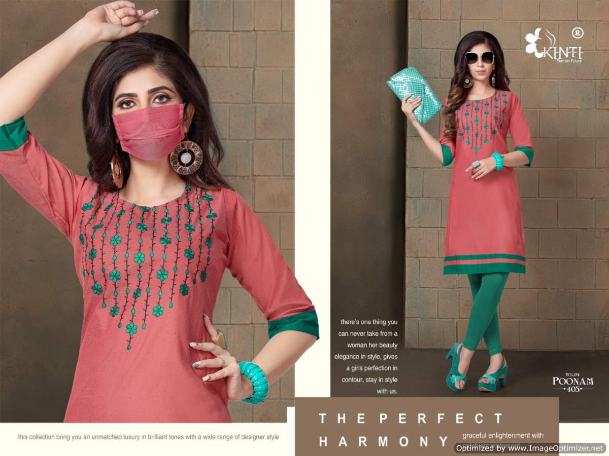 Kinti Poonam 4 Latest Regular Wear Handloom Cotton Embroidery Kurtis Collection

