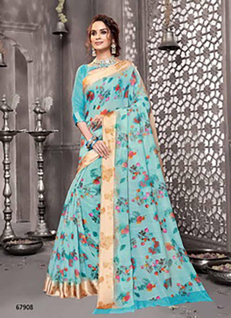 Lifestyle Pravina Cotton Vol - 5 Fancy Lilen Cotton Print Satin Border Sarees Collections