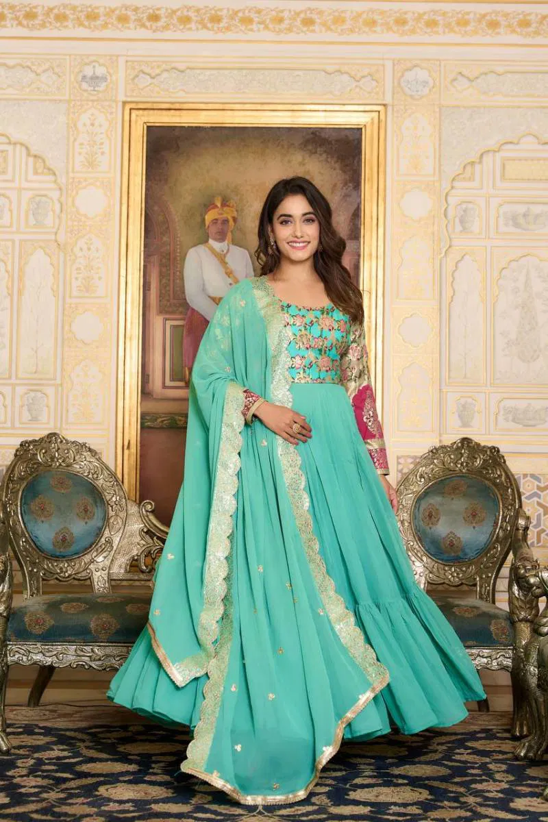 Sn 2389 90 Stunning Faux Georgette Gown With Dupatta Online Wholesale