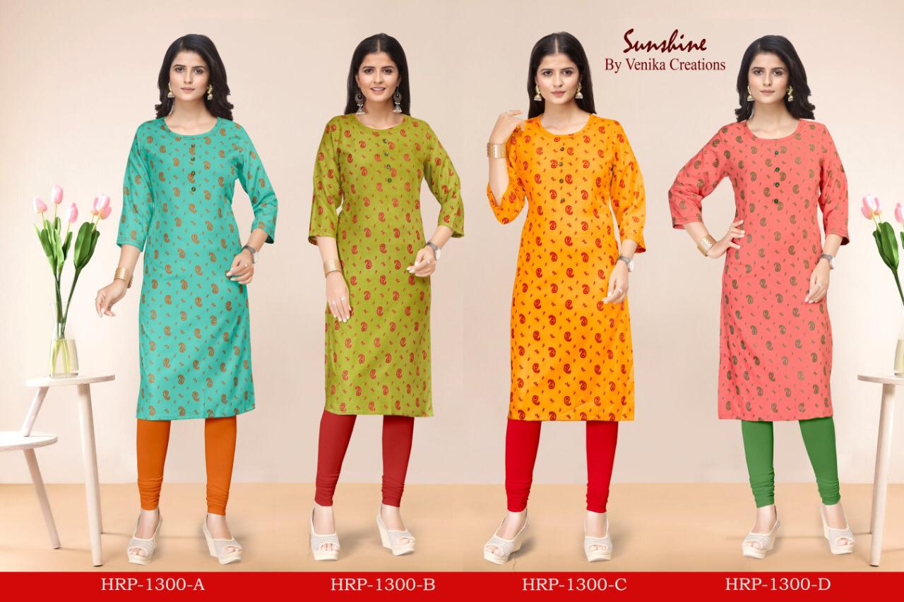 VENIKA SUNSHINE ALL HIT DESIGNS Fancy regular Wear Florican Print Premium Rayon Kurtis Collection 
