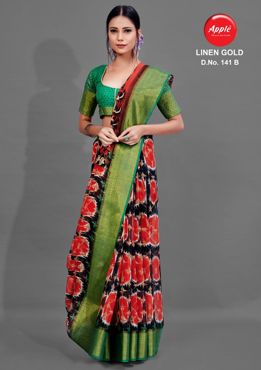 Apple Linen Gold 141 Latest Daily Wear Printed Soft Linen Saree Collection