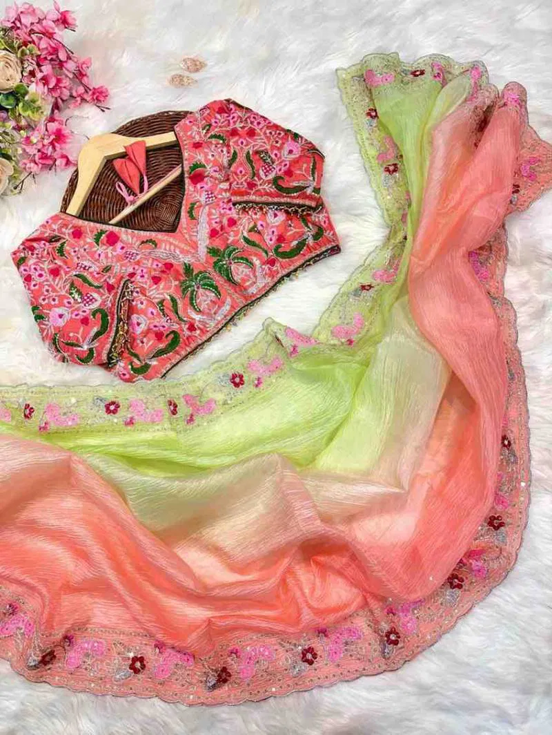 Kc 151 Party Wear Crush Sequence Embroidered Saree Wholesale Market Surat