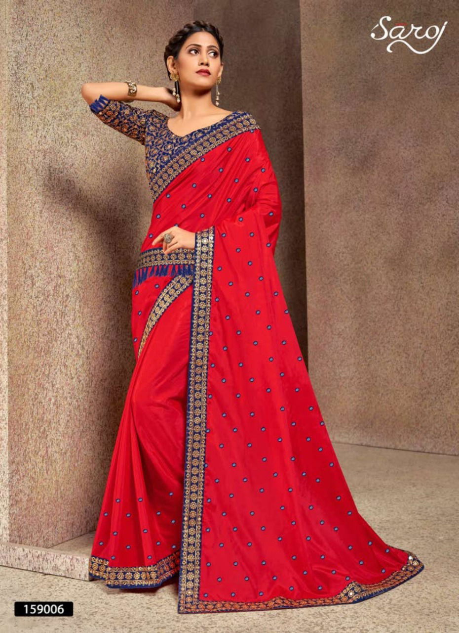 Saroj Designer Fancy Festive Wear Aanchal With Heavy Embroidery Work Silk Sarees Collection
