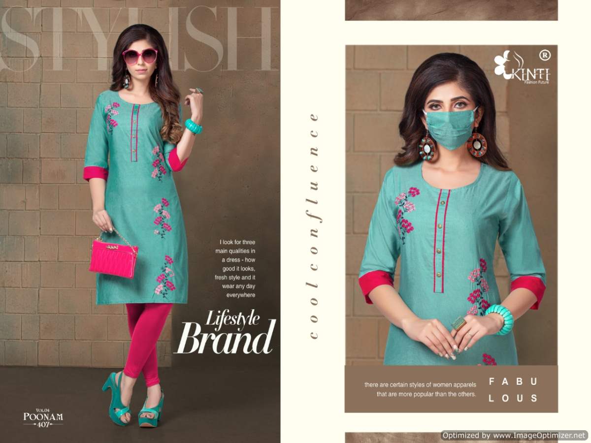 Kinti Poonam 4 Latest Regular Wear Handloom Cotton Embroidery Kurtis Collection
