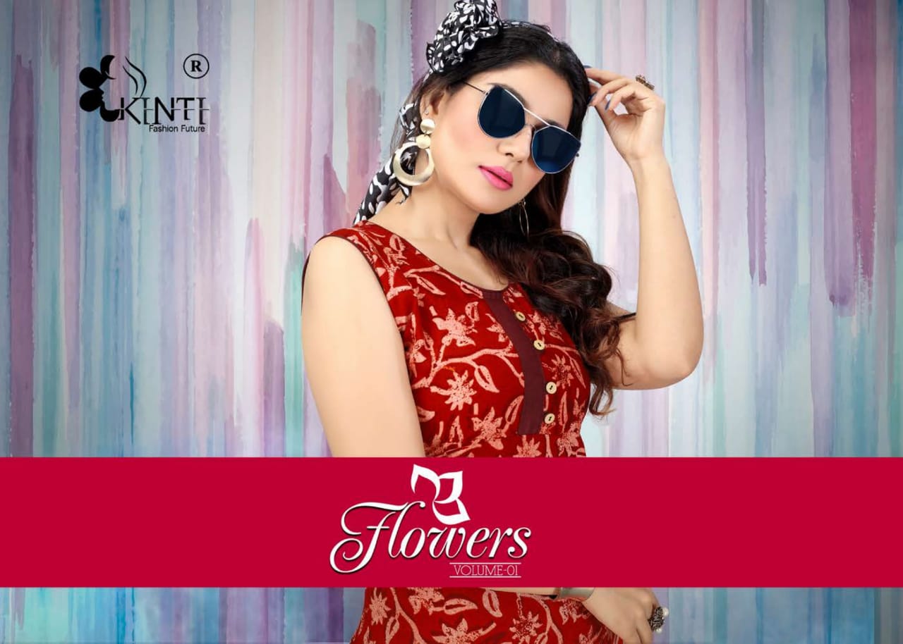 Kinti-Flowers Fancy Designer Regular Wear Heavy Rayon Printed Kurti collection