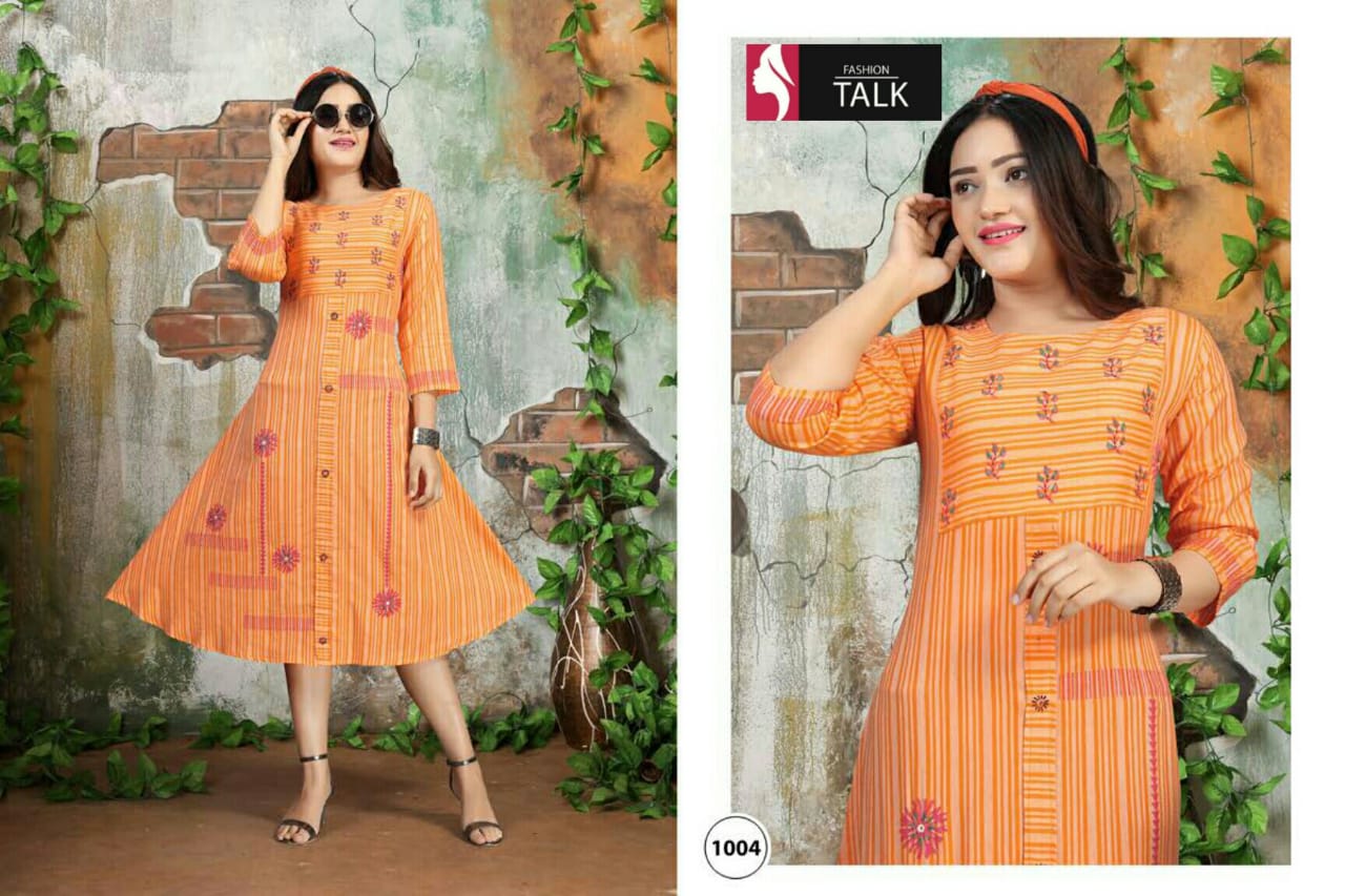 Ft Bingo Rayon Latest Fancy Regular Casual Wear Handwork Heavy Rayon Designer Kurtis Collection
