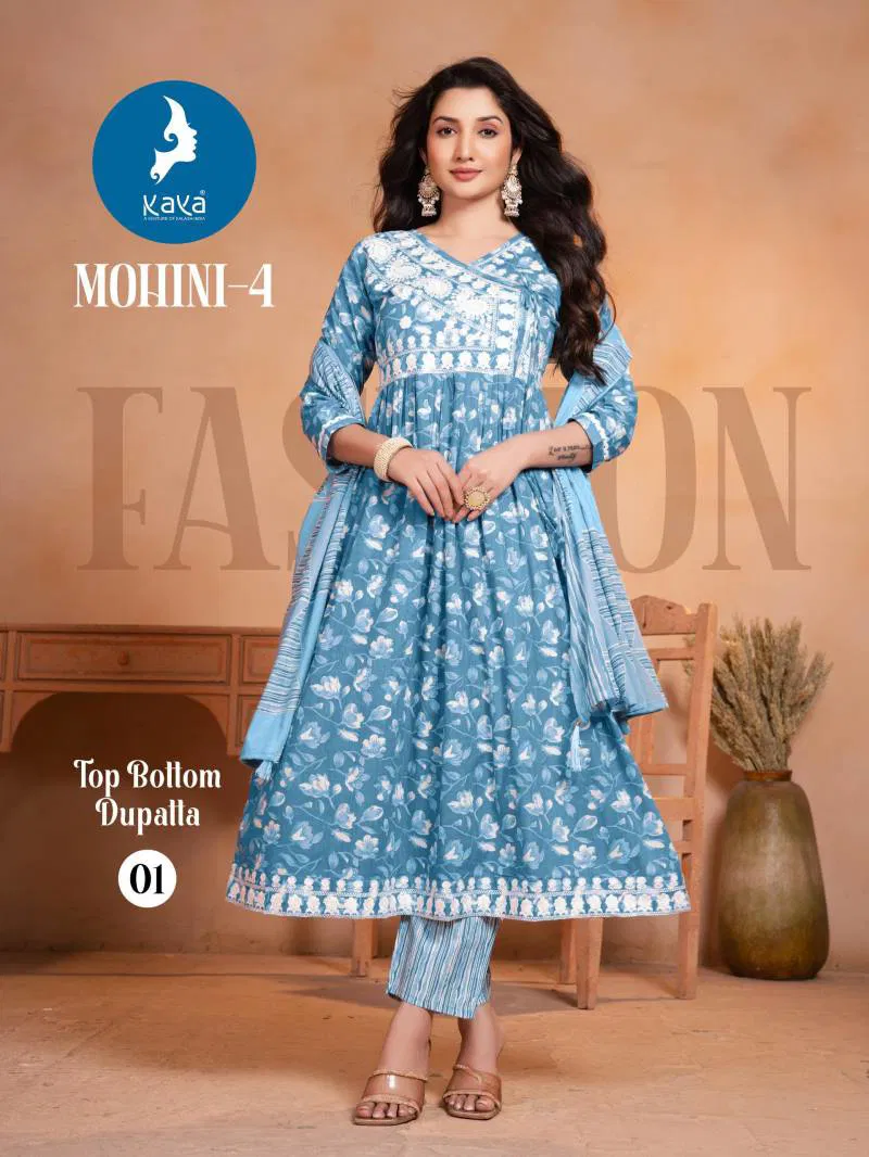 Mohini 4 By Kaya Cotton Printed Kurti Pant With Dupatta Wholesale Clothing Distributors In India