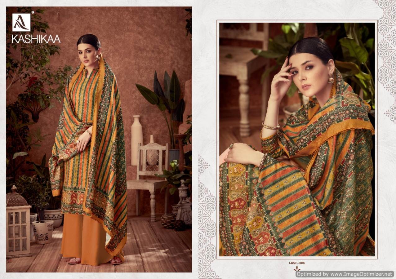 Alok Kashikaa Latest Designer Pure Wool Pashmina Digital Printed With Swarovski Diamond Work Salwar Suit Dress Material Collection