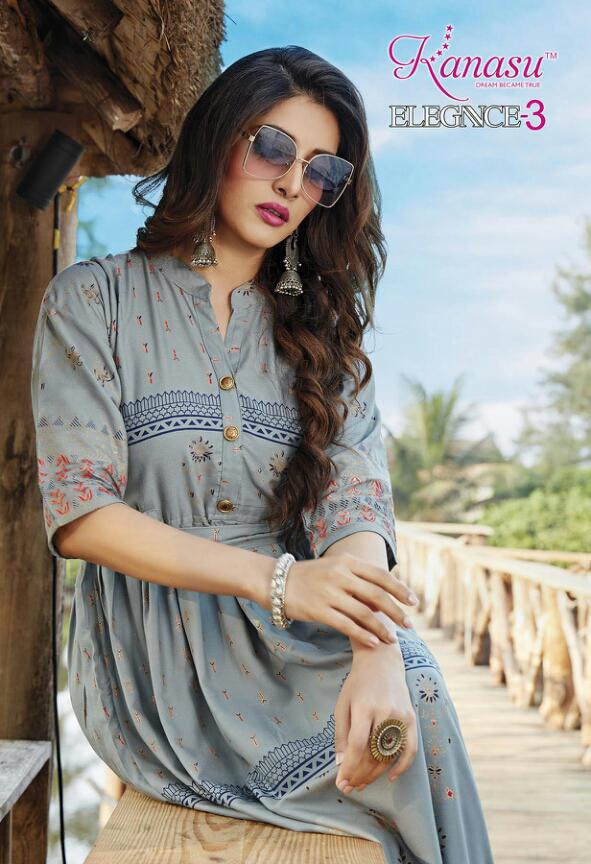 Kanasu Elegance 3 Latest Fancy Designer Heavy Casual Wear Rayon Gold Printed Stylish Kurti Collection
