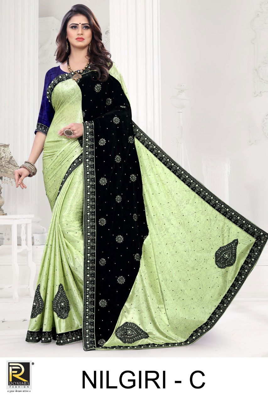 Ronisha Nilgiri Latest Designer Embroidery Worked Heavy Festive Wear Saree Collection
