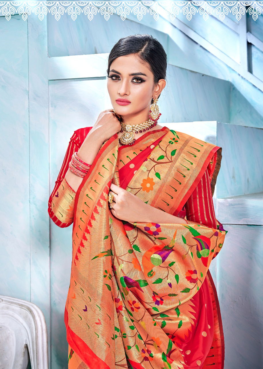 Rajyog Aarush Silk Latest Fancy Designer Festive Wear Paithani Weaving With Half Half Concept Saree Collection
