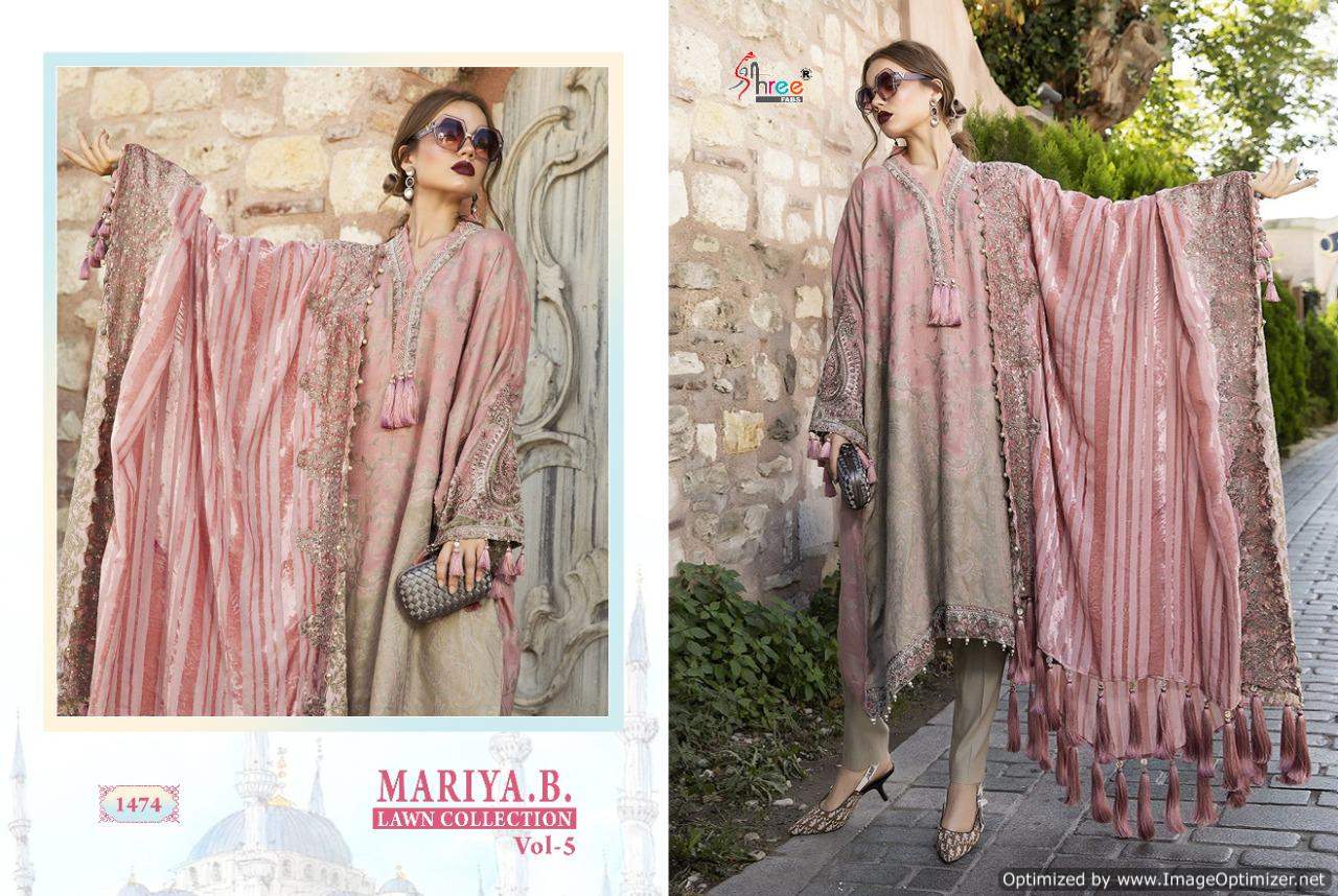 Shree Mariya B Lawn Collection Vol 5 Latest Pure Cotton Designer Print with Heavy Embroidery Work Pakistani Suits With Mal Mal Cotton Dupatta 