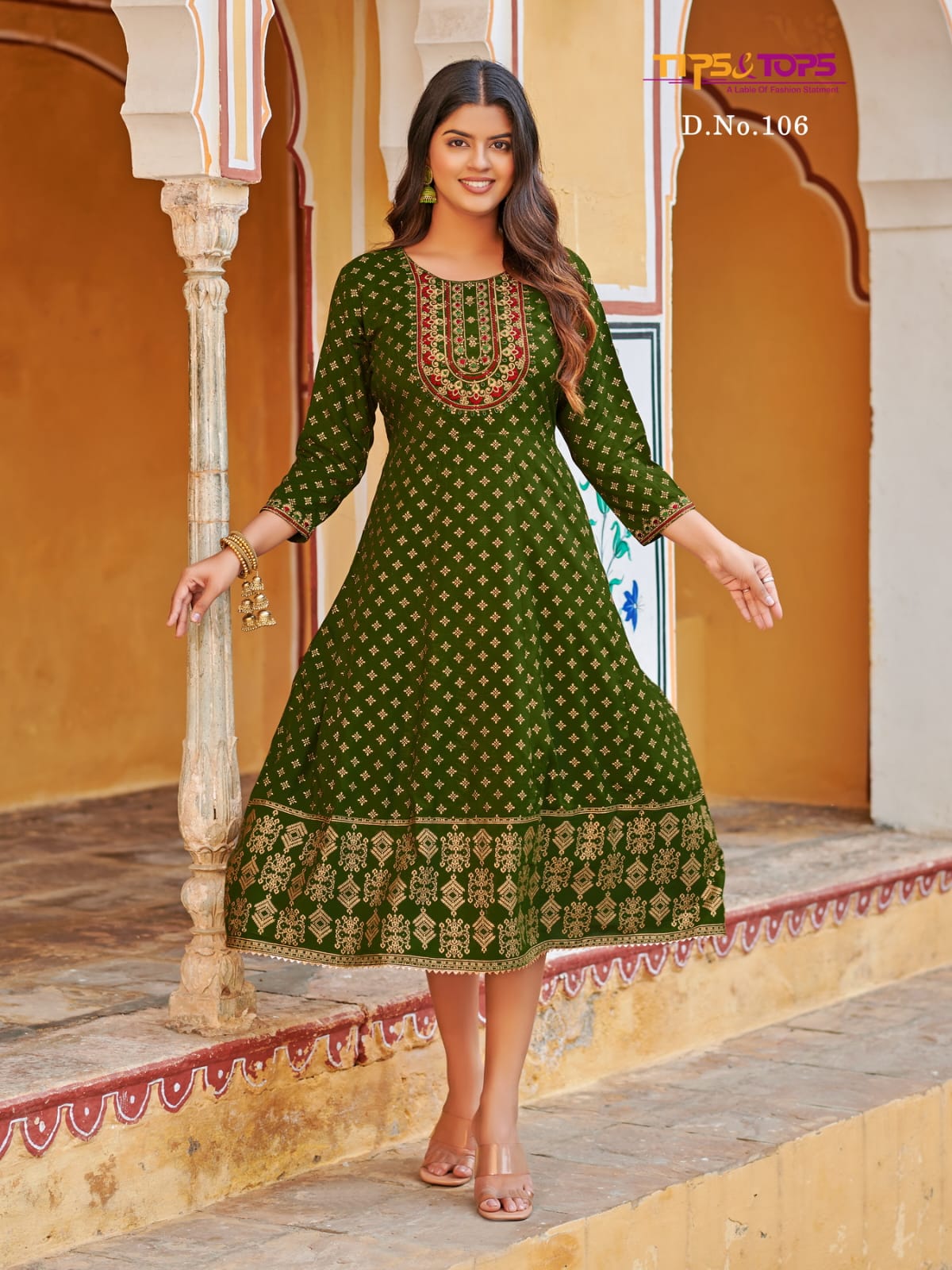 Charmie By Tips And Tops Rayon Slub Foil Printed Kurti Catalog
