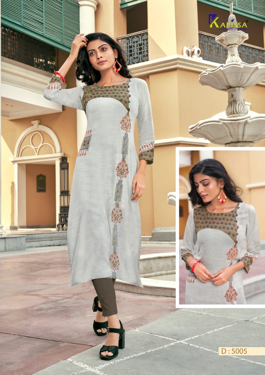 Karissa Rich Girl 5 Latest Fancy Designer Heavy Rayon Foil Print Designer Kurtis Collection
