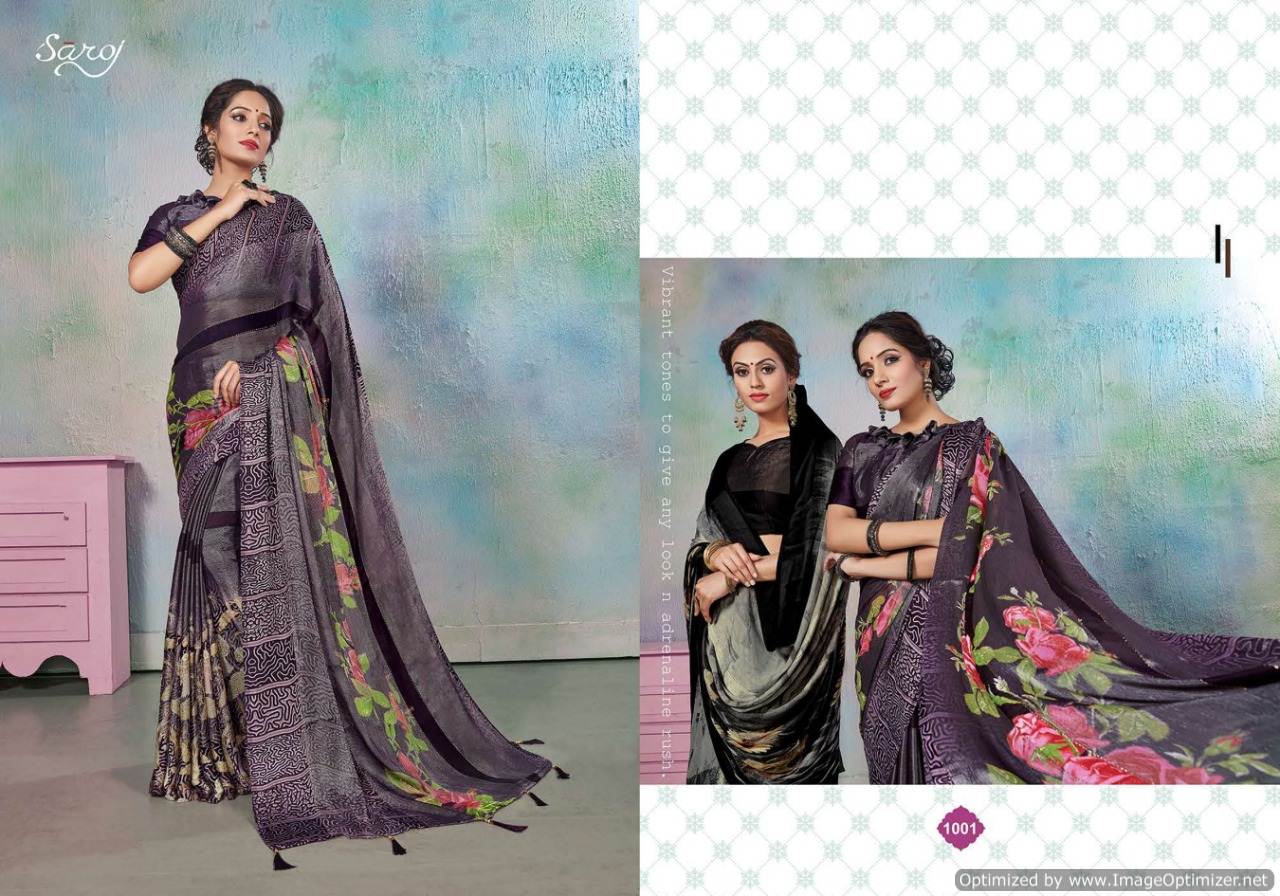 Saroj Hiba Latest Daily Wear Stylish Brasso Sattin Patta With Swarovski Work Saree Collection 