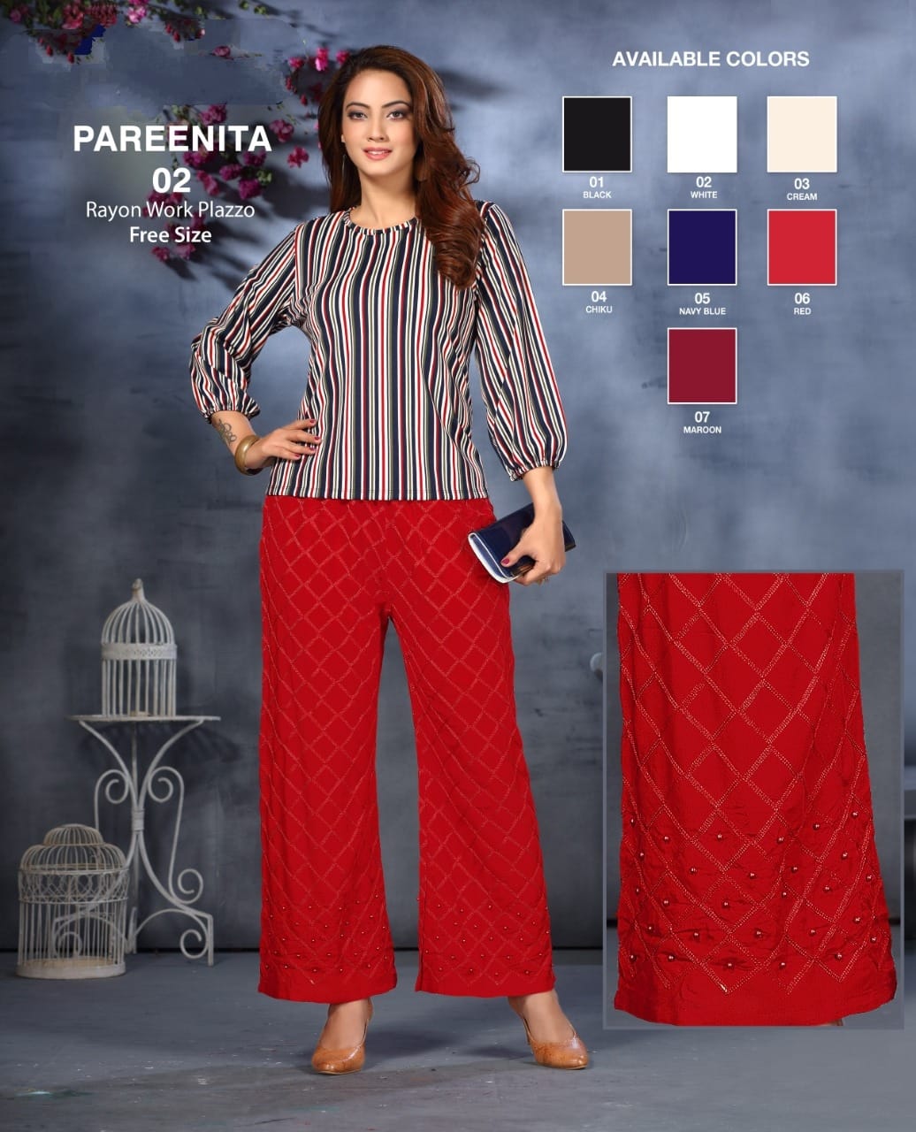 Kavyansika Pareenita 2 Rayon Work Palazzo Casual Wear Collection
