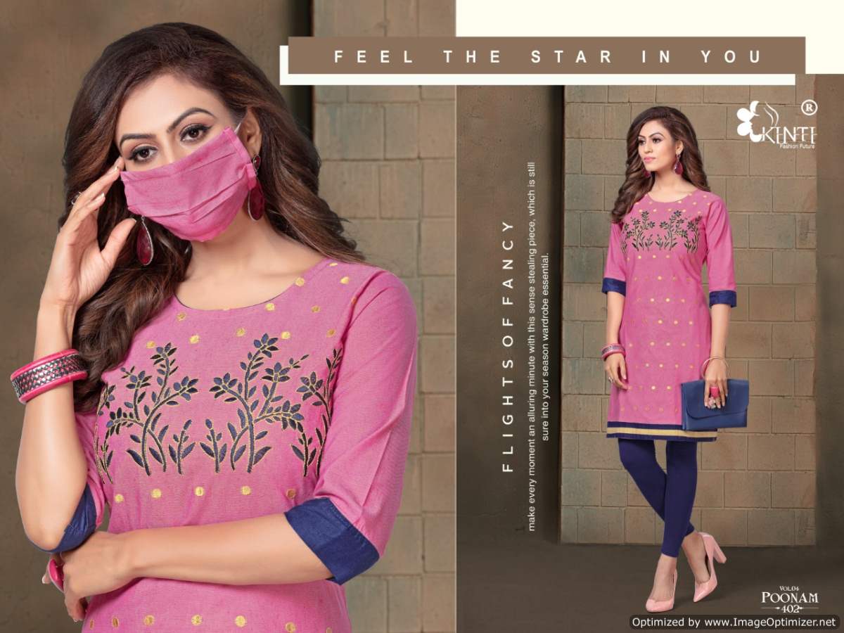 Kinti Poonam 4 Latest Regular Wear Handloom Cotton Embroidery Kurtis Collection
