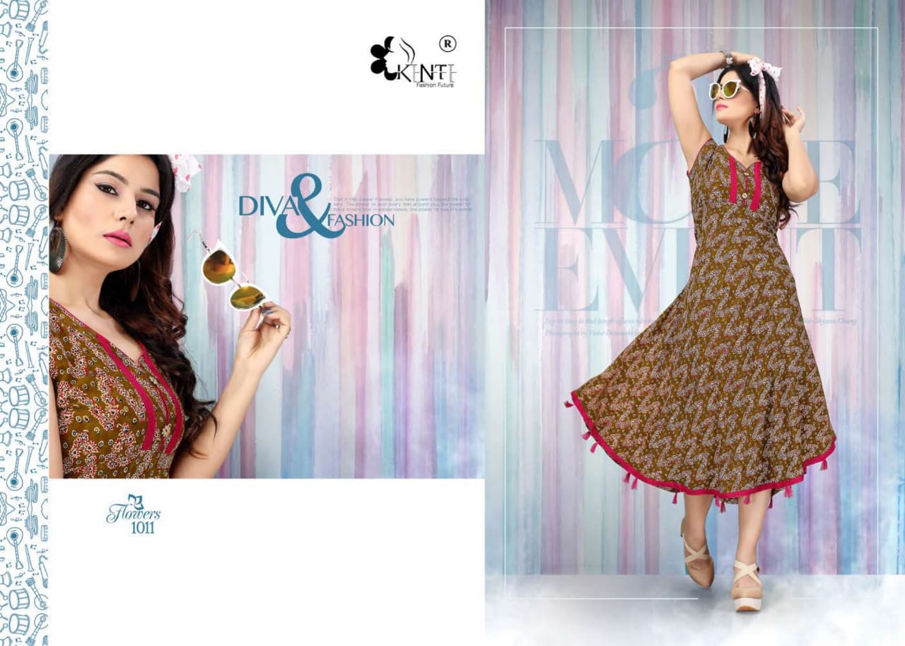 Kinti-Flowers Fancy Designer Regular Wear Heavy Rayon Printed Kurti collection