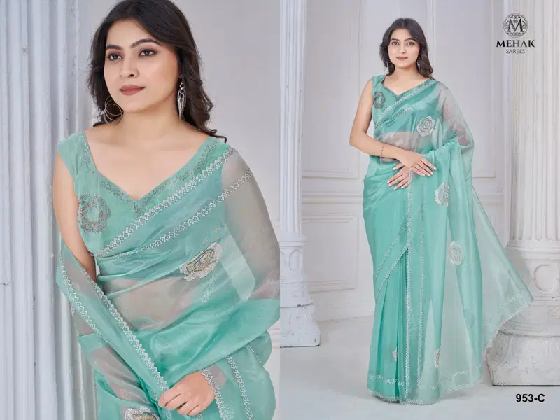 Mehek 953 A To F Organza Desginer Party Wear Saree Exporters In India