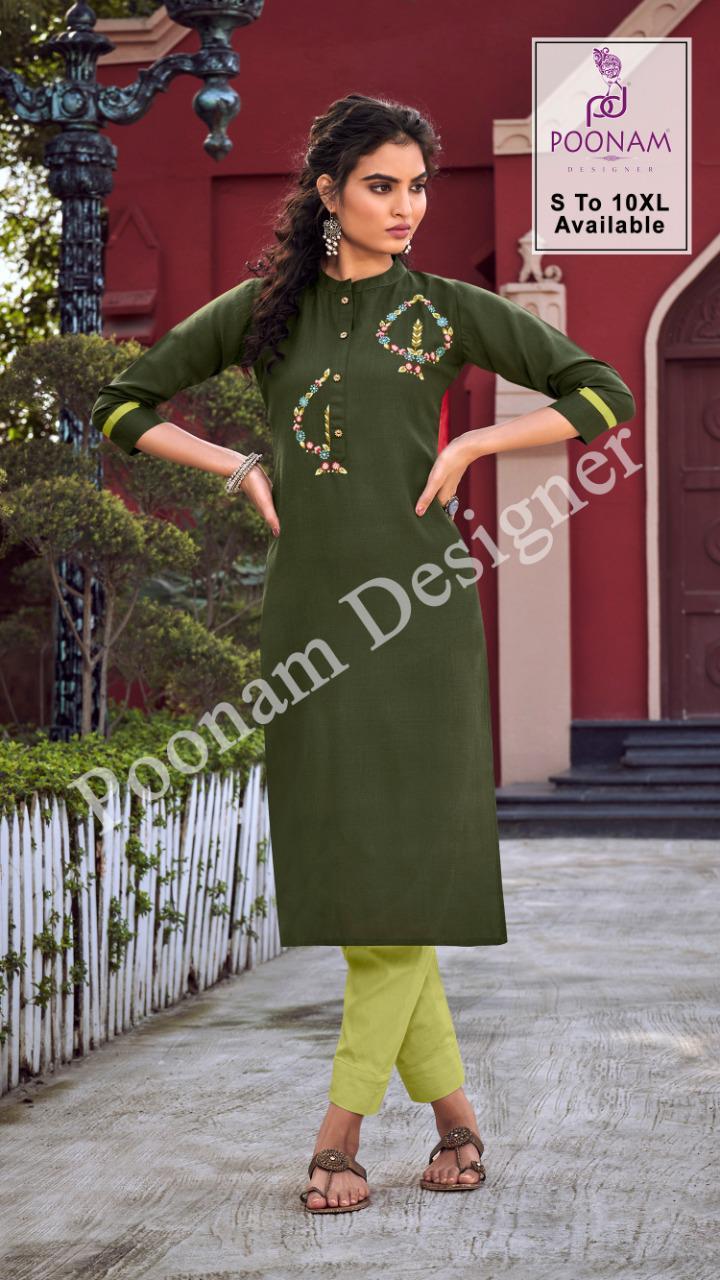 POONAM DIVA VOL-10 Latesy fancy Festive Wear Heavy Cotton Slub Kurtis With Bottom Collection (? 325/- ( 6xl to 10xl) 