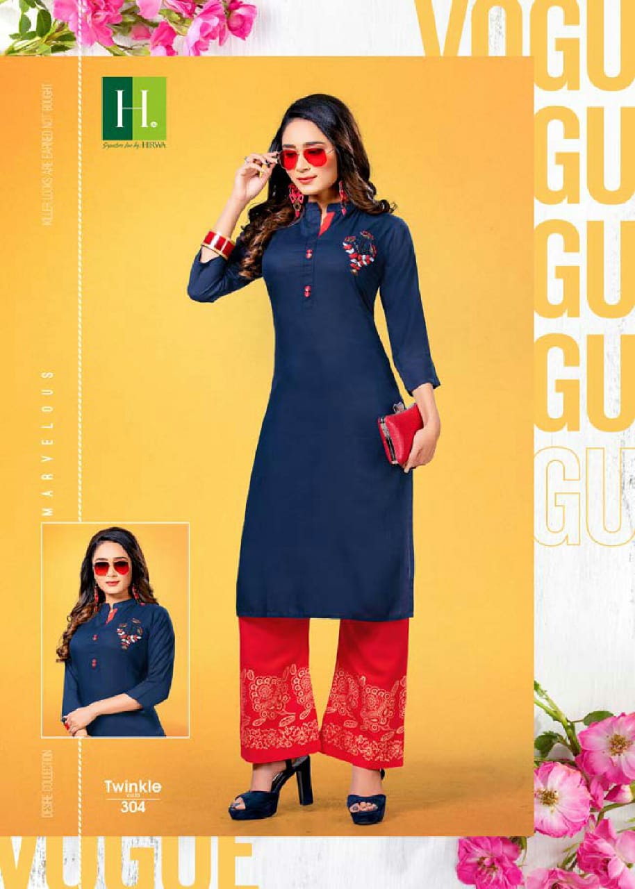 Hirwa Twinkle 3 Latest Fancy Designer Rayon Gold Print Kurti With Bottom Collection
