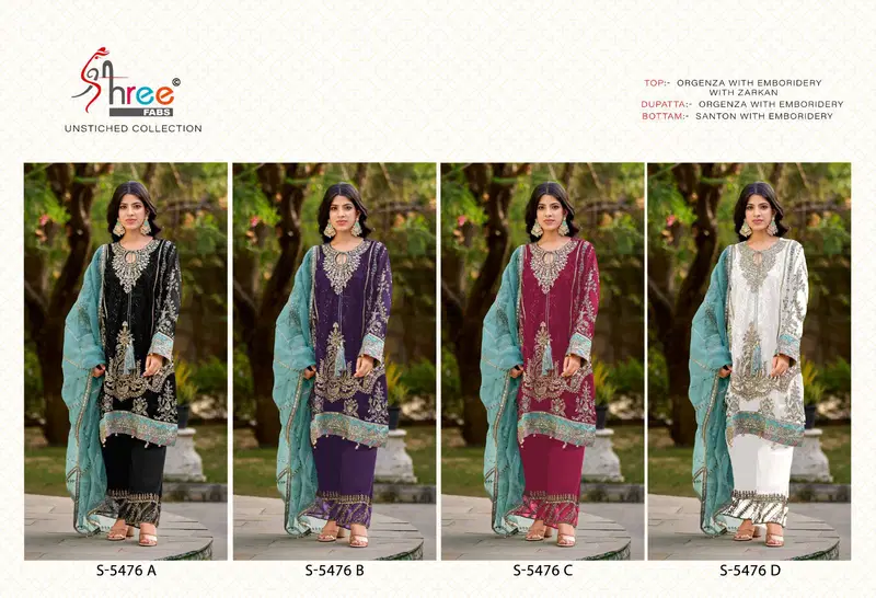 S 5476 By Shree Fabs Organza Pakistani Salwar Suits Wholesalers In Delhi