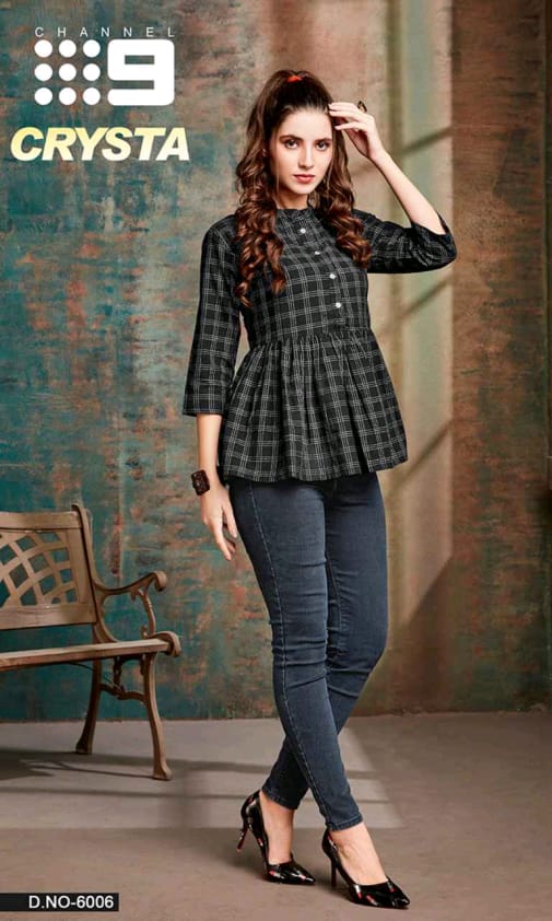 C9 Crysta Latest Designer Soft Cotton Chex Casual Wear Short Tops Collection 