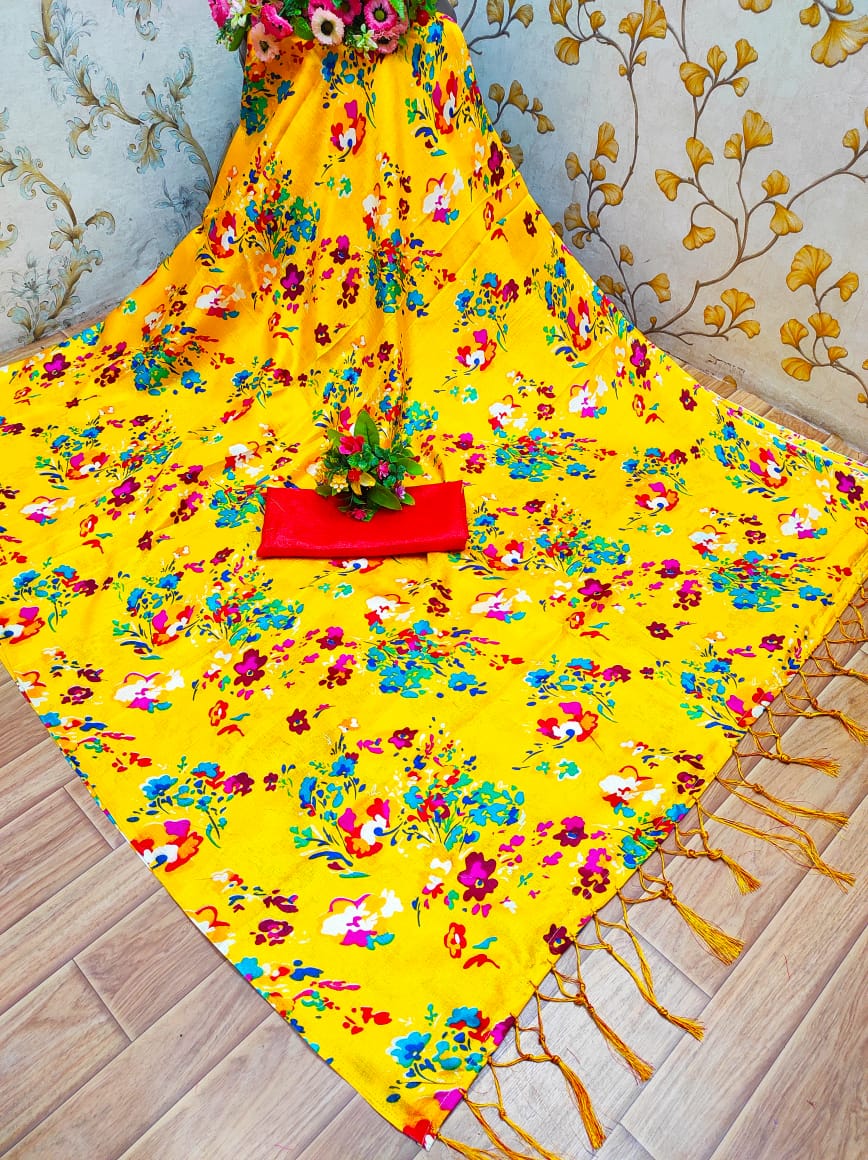 LAXMI PRIYA JOSHA VOL-1 Latest Designer Regular Wear Silk With Full Jomtrical Flower Test Printed  Saree Collection
