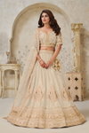 Cream Colour Silk With Leaf Embroidery Work Lahenga With Blouse Dupatta Wholesale Online KF 2144