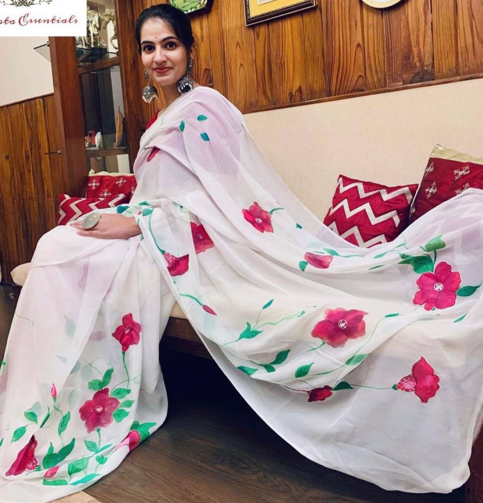 Mg306 Plain Linen Print Saree catalog