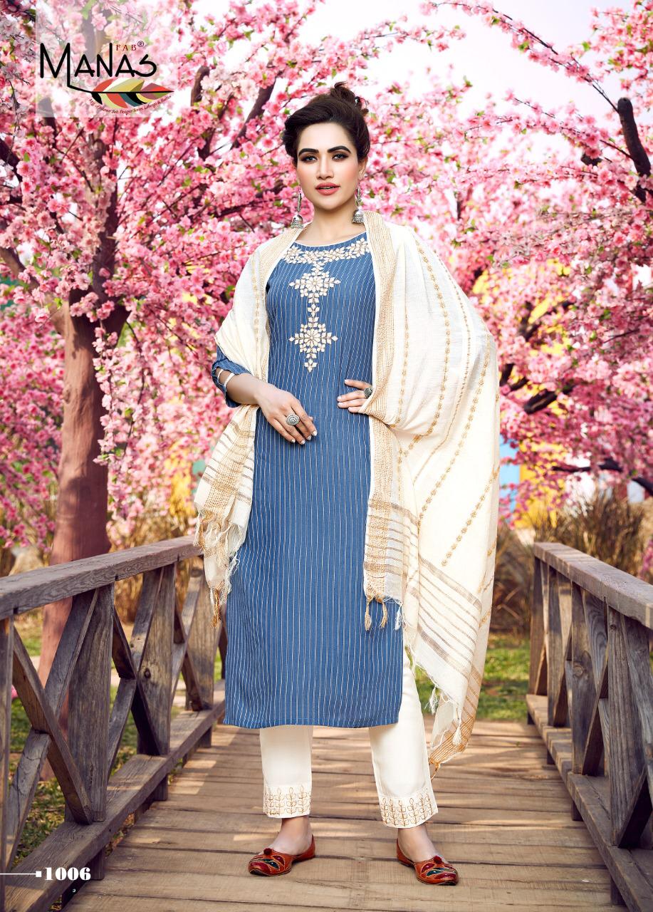 Manas Glamour City Ethnic Wear Rayon Embroidery Work Ready Made Salwar Suit Collection
