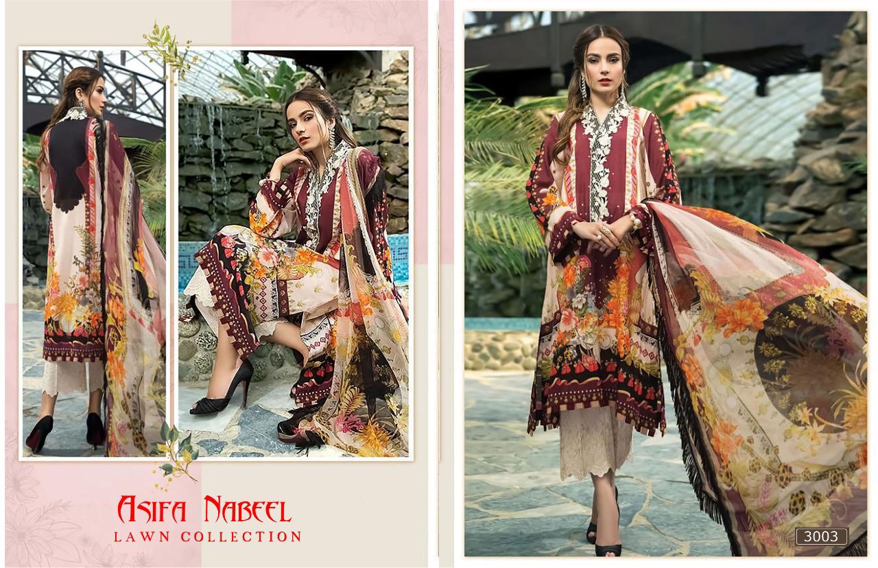 Asifa Nabeel Latest Designer Karachi Pure Lawn Cotton Dress Material Collection With Pure Cotton Mal Mal Dupatta