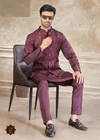 Maroon Color Outluk Wedding Vol 52 Satin Silk Mens Modi Jacket Kurta Pajama 5201