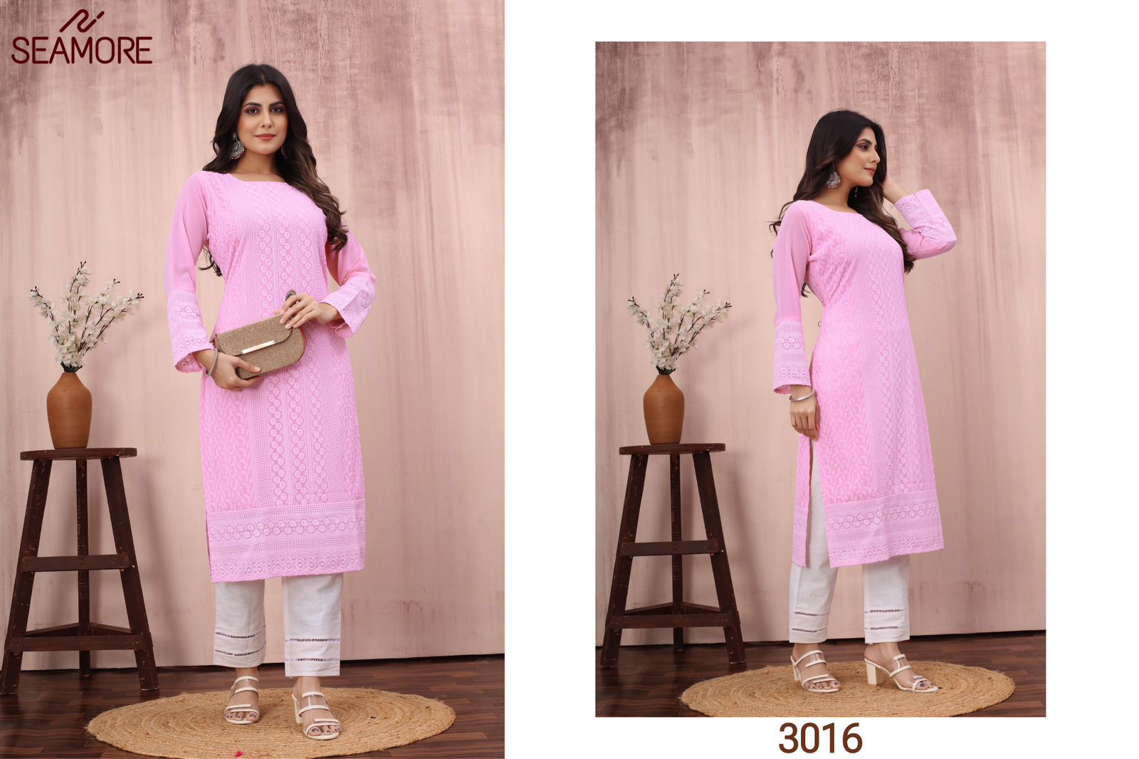 Pink Plak 2 By Seamore Lakhnavi Georgette Designer Bulk Kurti Orders In India