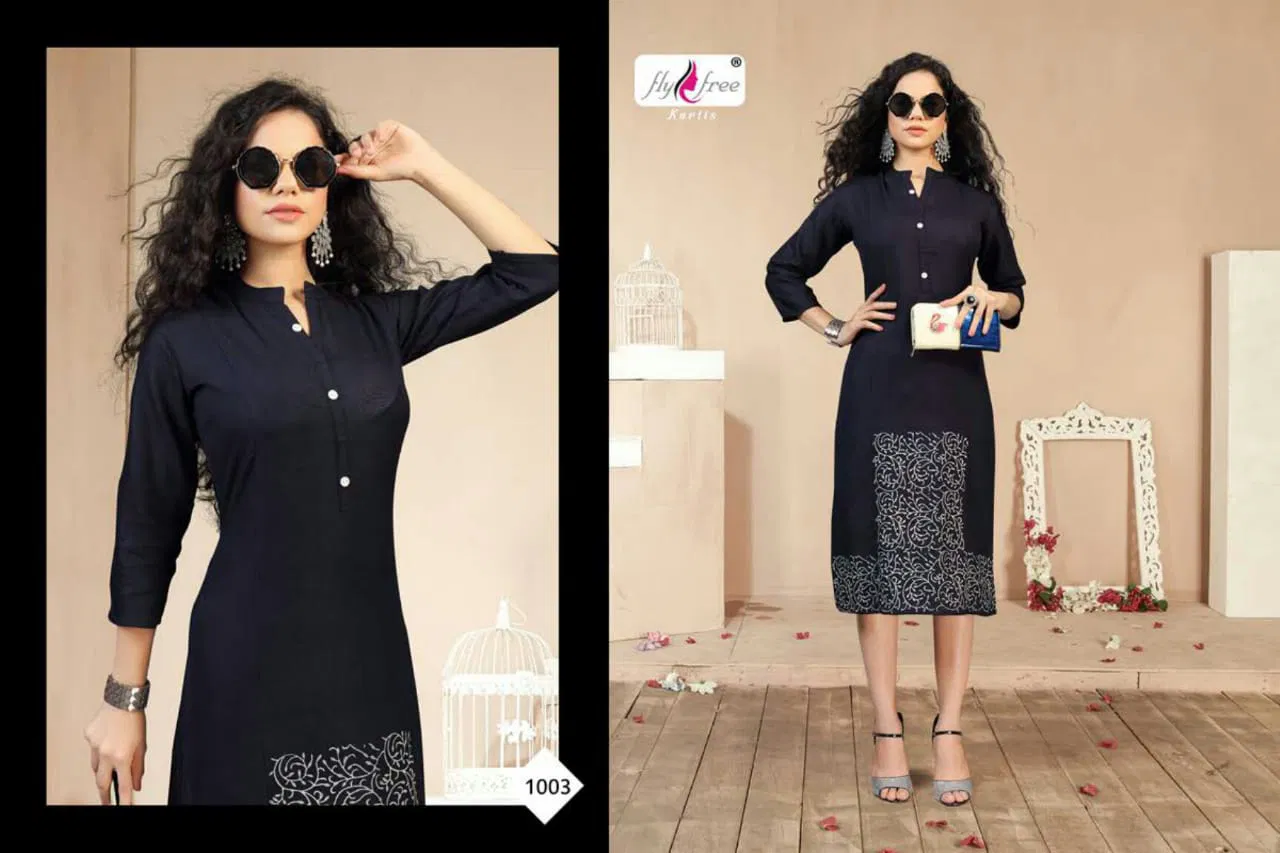 Fly Free Naira Latest Fancy Regular Casual Wear Heavy Rayon Designer Kurtis Collection
