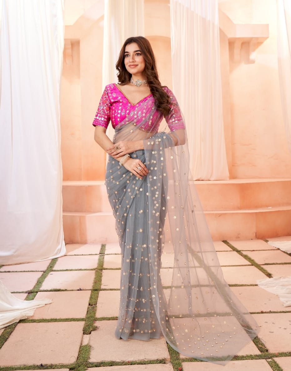 BT 1158 Designer Embroidery Butterfly Net Saree Manufacturers